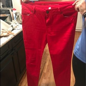 Red Lauren Conrad skinny jeans.